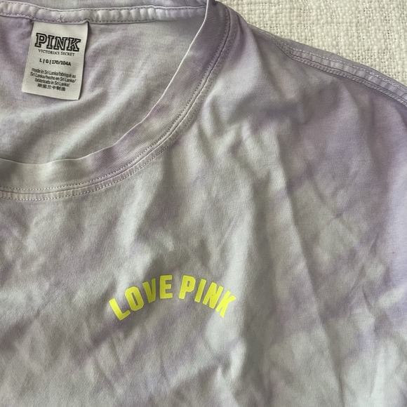 Victoria Secret PINK Campus T Shirt Purple Tie Dye Long Sleeve Women's Large - Picture 2 of 6